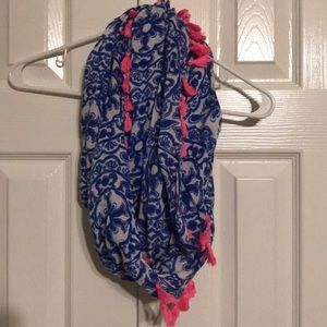 Lilly Blue and White with Hot Pink Tassel Scarf